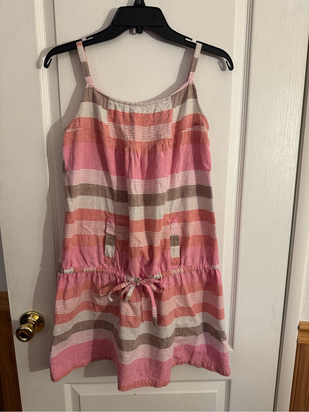 Roxy Pink Coral and Tan Striped Drawstring Sundress